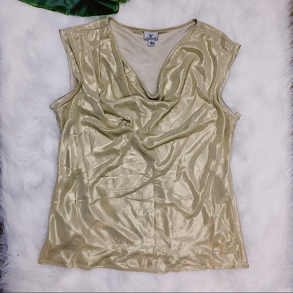 Worthington Gold Cowl Neck Blouse Shirt XL EUC